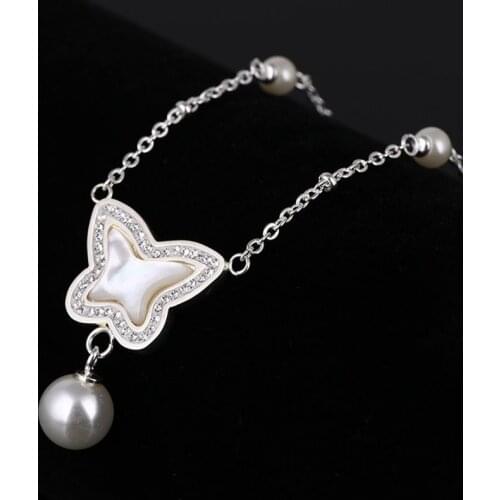 Sweet light luxury butterfly shape set shell zircon pearl mid-length necklace