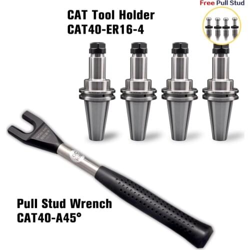 Universal Tool Holder 4pcs CAT40-ER16-4 Tool Holder and 1pcs CAT40 Pull Stud Wrench For CNC Tool Holder Adaptor