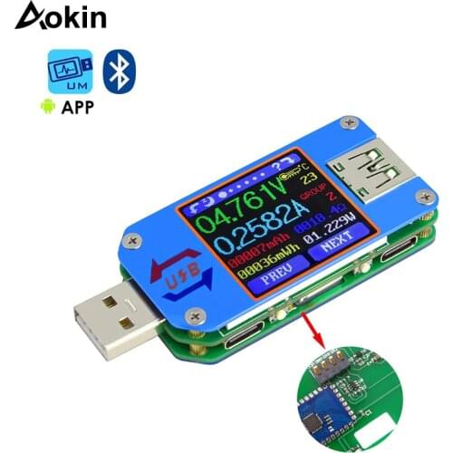 UM25/UM25C USB Tester Bluetooth USB 2.0 Meter Type-C Current Meter USB Power Meter USB Cable Tester Color LCD Multimeter