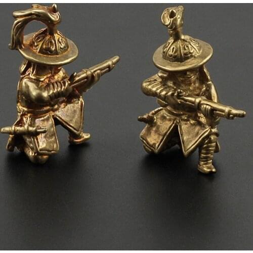 Vintage Brass Soldier Gunners Knife Beads Copper Keychain EDC Gunner Paracord Accessories