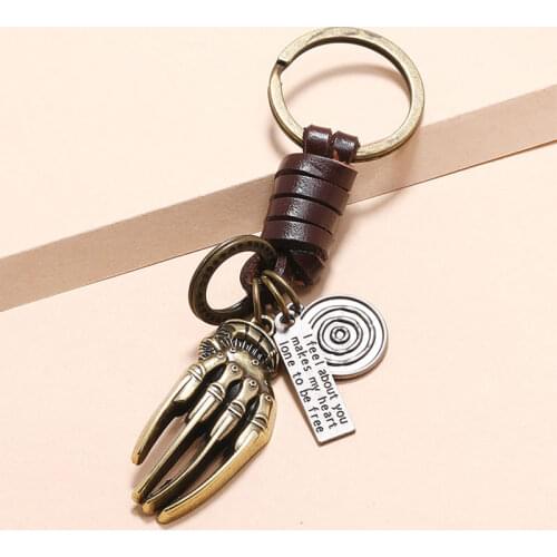 Vintage Alloy Hand Bone Leather keychain Charm Punk Car Key Ring Women Key Chain Car Keyring key Accessories Best Friend Gift