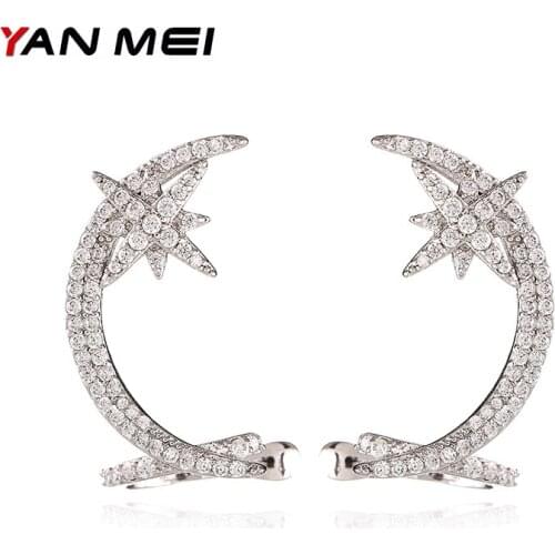 YANMEI Crystal CZ Geometric Moon Stud Earrings For Women Simple Cute Korea Brincos Camber earring Fashion Jewelry YME10044A