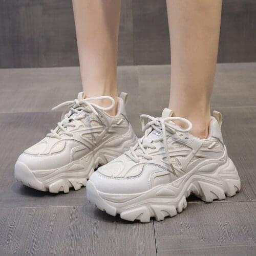 ADBOOV 2021 New Chunky Sneakers Women Thick Sole Platform Casual Sport Shoes White Black