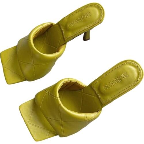 2021 Summer New Women Slipper Peep Toe Thin High Heel Sandal Shoes Ladies High Quality PU Leather Slides Pumps