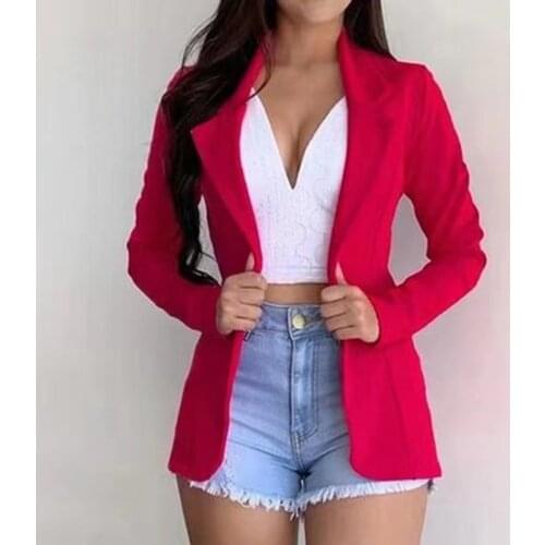 Womens Autumn Thin Blazer Fashion Casual Office Lapel Long-sleeved Solid Color Jacket Suit Single Button Slim Small Blazer