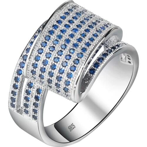 YaYI Jewelry Luxury Princess Cut 100% Blue Cubic Zircon Silver Color Engagement Wedding Party Hot Sale Drop Ship Rings Gift