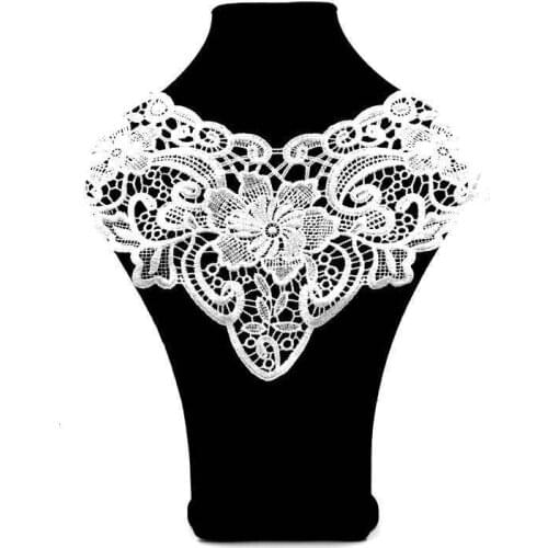 1PCS Elegant White Black 3D Floral Venise Embroidery Lace Collar Applique Sew On Patches Evening Dress Garment Sewing Ornament
