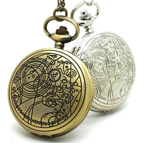 10pcs in Classically Charm engrave circle white dail Quartz pocket watch necklace watch party gift