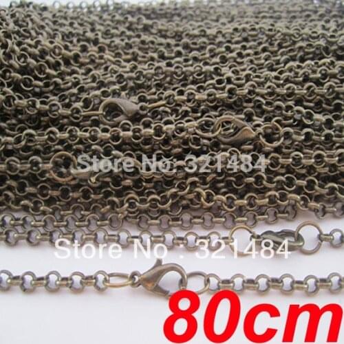 100pcs 80cm 2mm Antique Bronze Rolo Chain Necklace For Pendant Jewelry Findings DIY Accessories