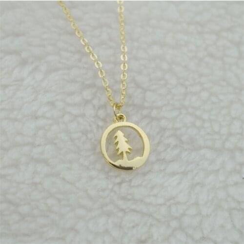 12pcs Gold Plated Small Tiny Pine Tree Necklace For Women Fashion Jewelry Christmas Gifts