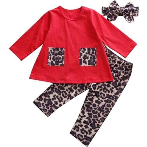 3pcs Boutique Toddler Kids Baby Girl Leopard Long Sleeve Top Dress +Pants Legging+Headband Outfit Clothes