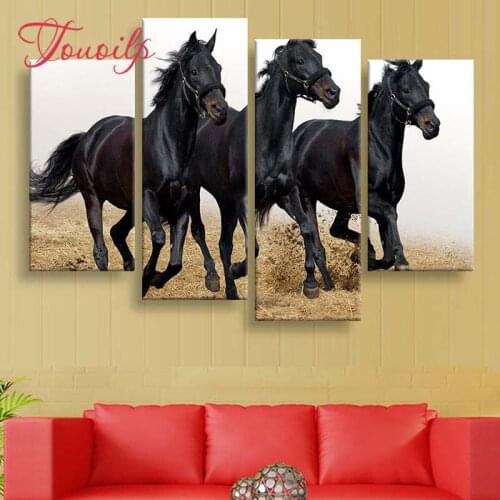 4pcs/set 5d Animal Black horse Diamond Painting Cross Stitch Pattern Diamond Embroidery Mosaic Full Drill Home Decor DIYPainting