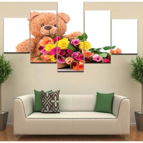 5 Panel/piece HD Print Teddy Bear gifts fashion wall posters Canvas Art Painting For home living room decoration