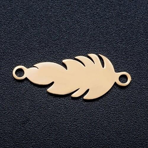 5pcs/lot 316L Stainless Steel Feather Two Holes DIY Charm Pendants for Necklaces Never Tarnish AAAA Quality