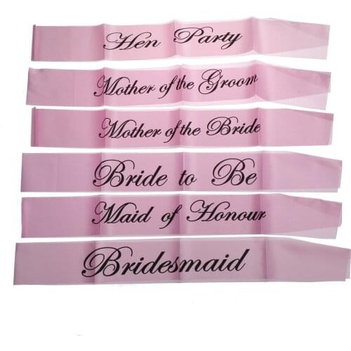 6Styles Hen party Pink Bride To Be Bridesmaid Sash Bride Sash Bridal Shower Party Girl Decoration Bachelorette Party Supplies