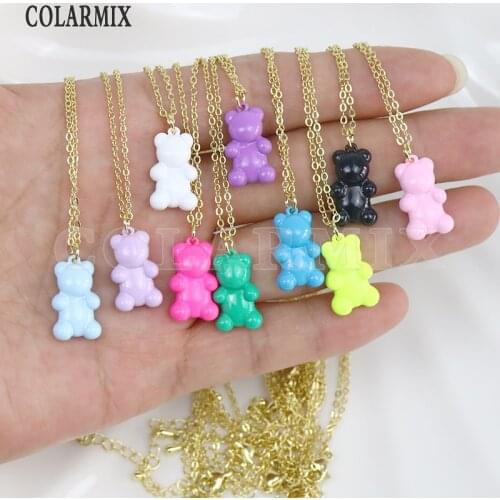 6 Pcs Tiny Lovely Colorful Bear pendant Necklace Mix color Bear Pendant necklace New design Necklace fashion 8526