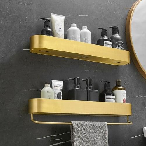 Aluminum Bathroom Shelf Brushed Gold Shampoo Shelf Wall Mounted Cosmetic Shelves Storage Rack Bathroom Accessorie