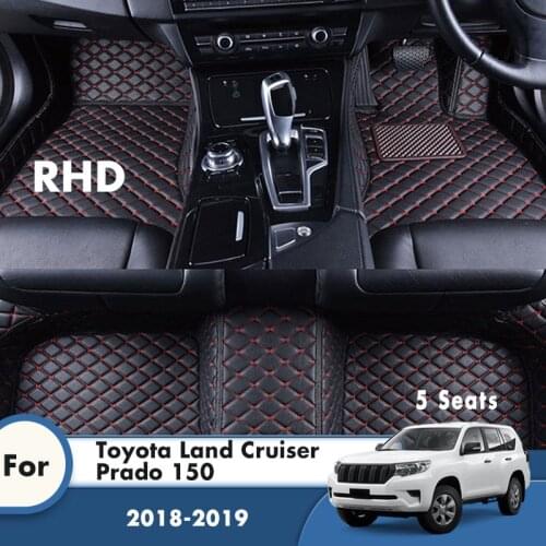 RHD Car Floor Mats For Toyota Land Cruiser Prado 150 2019 2018 5 Seats Carpets Leather Car Accessories Interior Decoration Cover