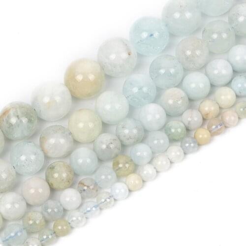 Natural Stone Beads Aquamarine Round Loose Beads For Jewelry Making Bracelet DIY Accessories Needlework Strand 4-12MM