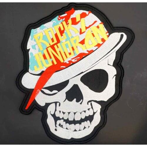 Rock Junior Skull Large Embroidery Punk Biker Patch Clothes Stickers Apparel Accessories Badge Iron on Backing
