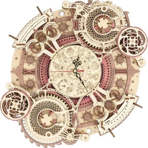 3D Wooden Puzzles for Adults & Teens, Mechanical Gear Wall Clock Model Kit - Zodiac Wall Clock