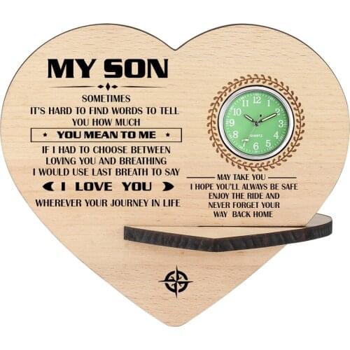 Home Decoration Heart Shape Wooden Table Clock Creative Printed Letters Words Design Wood Desk Clock Small Green Watch Dial Gift