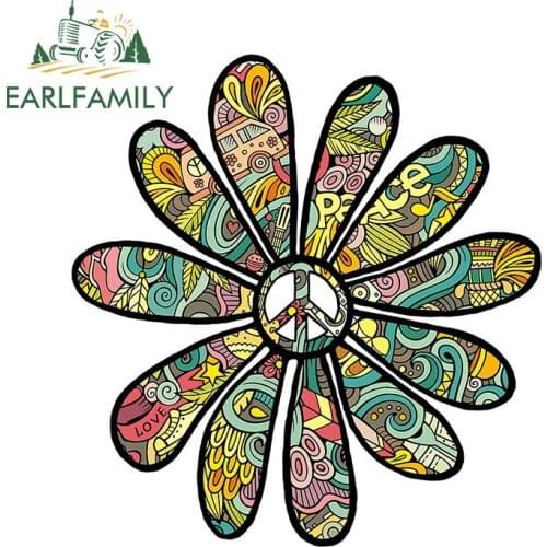 EARLFAMILY 13cm x 12.4cm For Flower Power Peace Car Stickers Campervan Decal Creative Funny Motorcycle Decals Occlusion Scratch