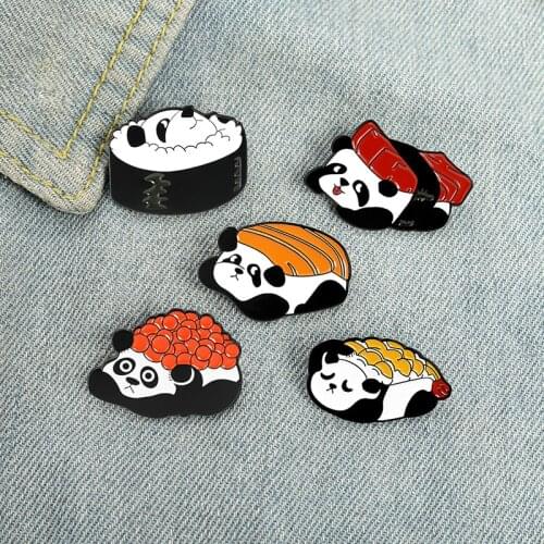 Cute panda sushi enamel pin food animal badge shirt lapel pin Japanese cuisine cartoon brooch friends gifts wholesale