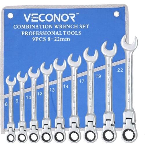 8-22mm Ratchet Wrench Set Ratchet Spanners Set of Keys Multitools Flex Head Dull Polish With Pouch Packed