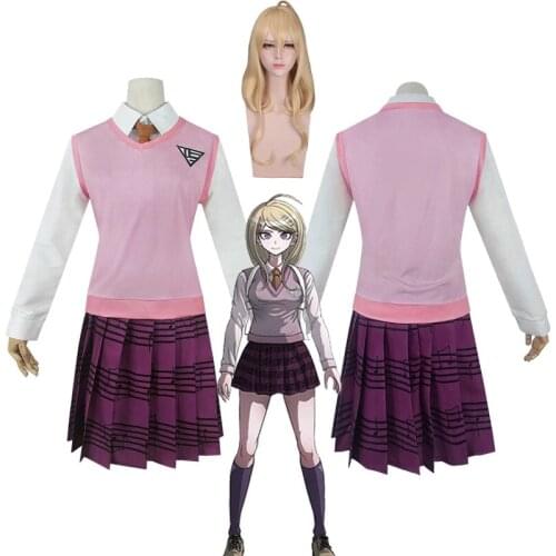 Danganronpa V3 Cosplay Akamatsu kaede costume Womens uniform Anime Shirt / Vest / skirt / socks/Wigs JK school uniform Hallowee