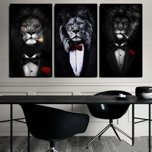Cool Animal Black White Lion Canvas Art Posters and Prints Abstract Animals Paintings on The Wall Art Pictures for Home Decor