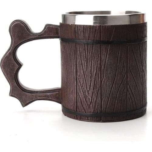 Wood grain Stainless Steel Resin 3D Beer Mug Goblet Game Tankard Coffee Cup Wine Glass Mugs 450ml BEST GOT Gift