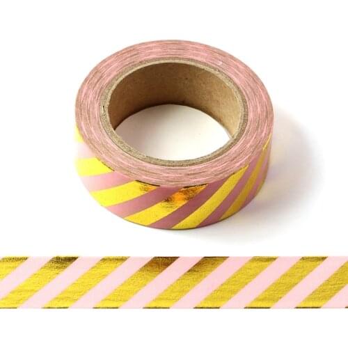 10M Cute Decorative Gold Foil Washi Tape Pink Stripes DIY Scrapbooking Sticker Label Japanese Masking tape School Office Supply