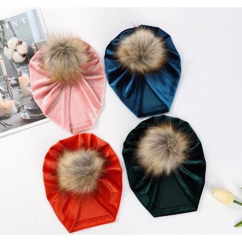 Cute Pompom Newborn Baby Hat Soft Velvet Baby Girls Turban Hat Autumn Winter Leopard Kids Cap Beanies Infant Toddler Caps