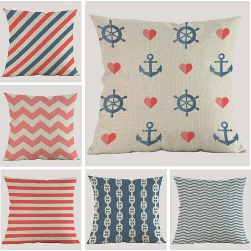 Navigation Anchor Style Pillowcase Blue Geometric Wave Stripes Throw Pillows Cotton Linen Home Decoration Car Sofa Chair Cushion