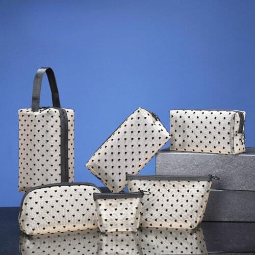 New mesh flocking cosmetic bag love large capacity storage bag portable travel wash storage bag desk organizer storage