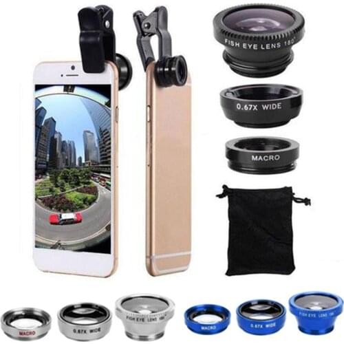 Mobile Phone Lens 3 in 1 Mobile Phone Camera Fish Eye Macro Super Wide Angle Lens Kit with Clip Mobile Phone Accessories 2021