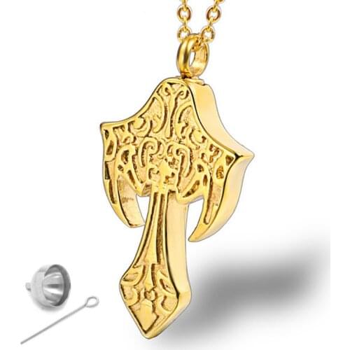 RIR Cross Shaped Pendant Necklace Gold Black Memorial Jewelry Stainless Steel Cross Urn Necklace Cremation Jewelry Ashes Holder
