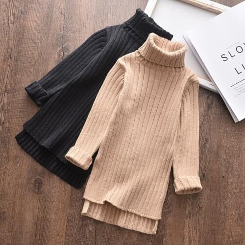 Spring Girls Sweater Dress 2020 Autumn Fashion Clothes Solid Color Baby Kids Turtleneck Clothes 2-7Y Little Girl Casual Dresses