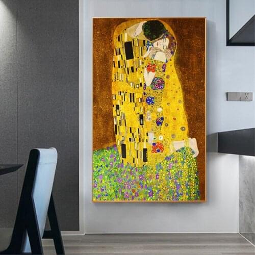 Gustav Klimt Kiss Abstract Canvas Painting Prints and Posters Famous Reproductions Wall Pictures for Living Room Decor