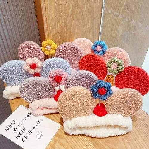 New Girls Cute Cartoon Big Ears Flower Plush Soft Elastic Headband Lovely Selfie Props Hairbands Turban Fashion Hair Accessories