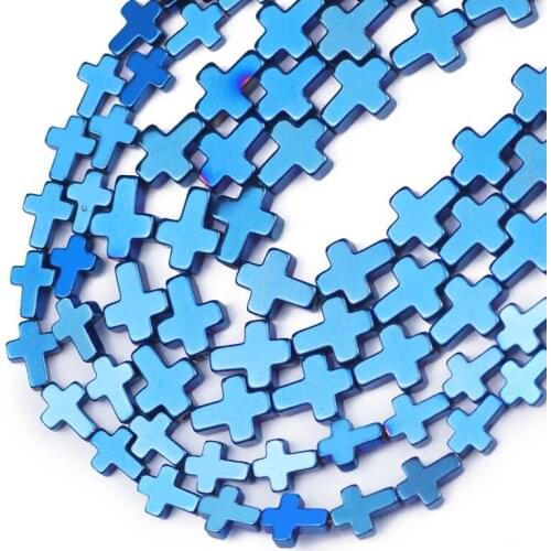 Cross Jesus Hematite Spacer Beads Natural Stone Blue Loose Beads For Jewelry Making Diy Bracelet Pendant Findings 4x6/6x8/8x10MM