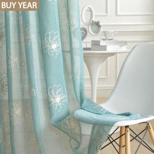 Embroidered Curtains for Living Dining Room Bedrooms Embroidery Curtain Blue Screens Modern Minimalist European Morden Tulle