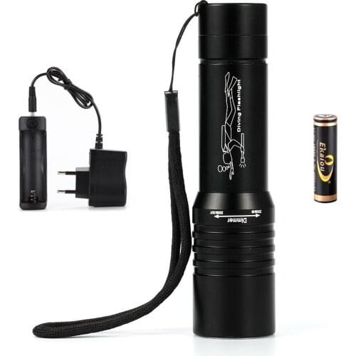 Super Underwater XM-L XPE LED Diving Flashlight Torch Waterproof Zoom Flashlight +18650Battery+Charger