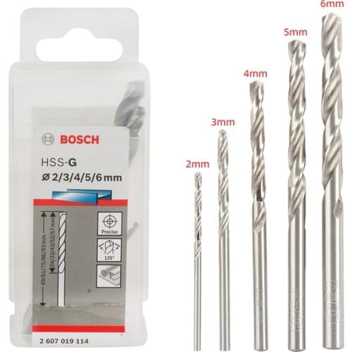BOSCH 5 HSS-G Twist Drill Bits Straight Twist Drill Bits High Speed Steel Wood Metal Drilling 2/3/4/5/6 mm Drill Bits DIN 338