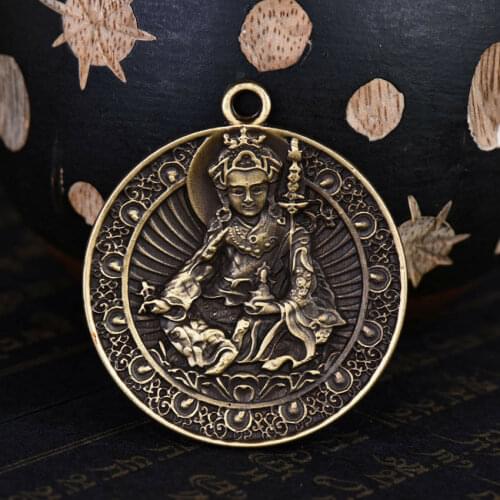 Tibetan Copper Engraved Padmasambhava Bodhisattva Amulet Pendant