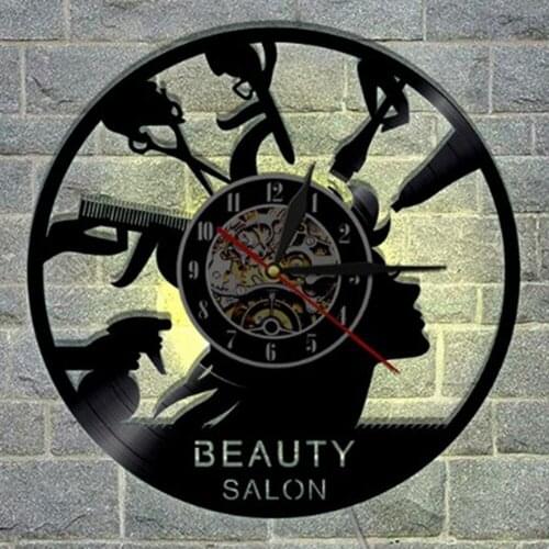 Hair products supply Europe and the United States led colorful lights black plastic record wall clock