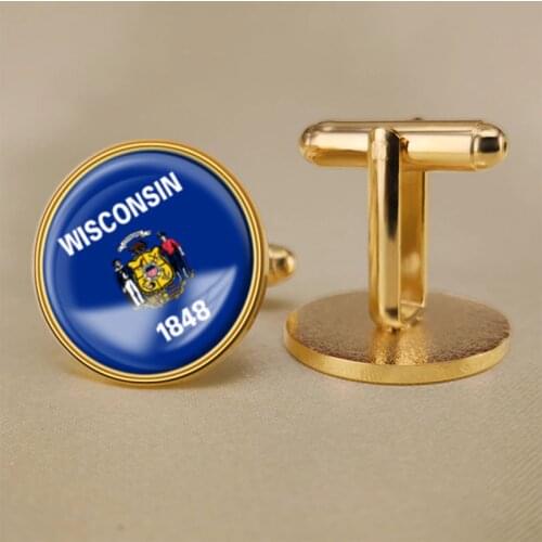 Seal of Wisconsin United States America Map Flag Cufflinks