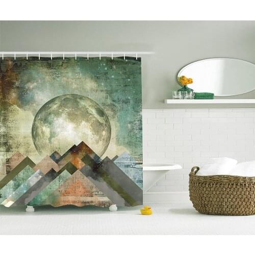 Vintage Shower Curtain Rustic Geometric Decorations by Grunge Pastel Moonshine Moon Print Retro Paintings Bathroom Curtains