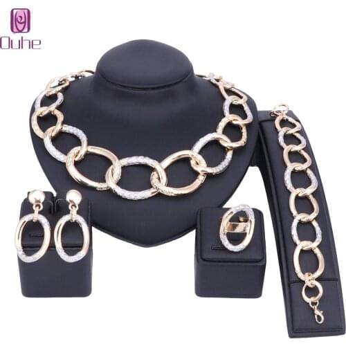 Prom Jewelry Set for Women Party Bridal Gold Color Chain Necklace Sets Wedding Anniversary Best Gift African Dubai Style